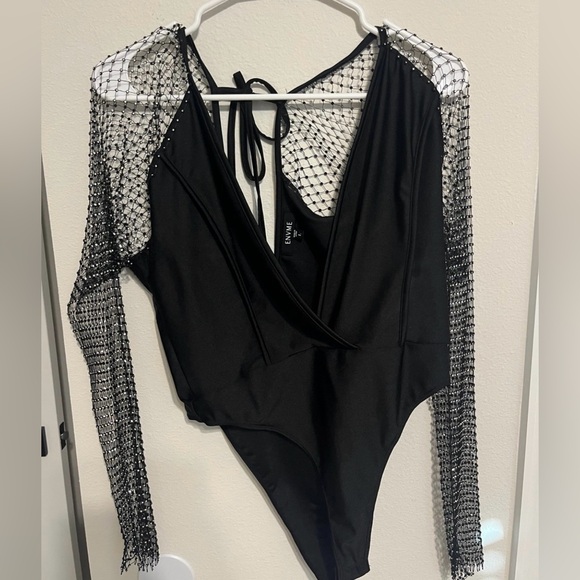 NWOT Black Mesh With Jewel Sleeve Bodysuit - Picture 4 of 4
